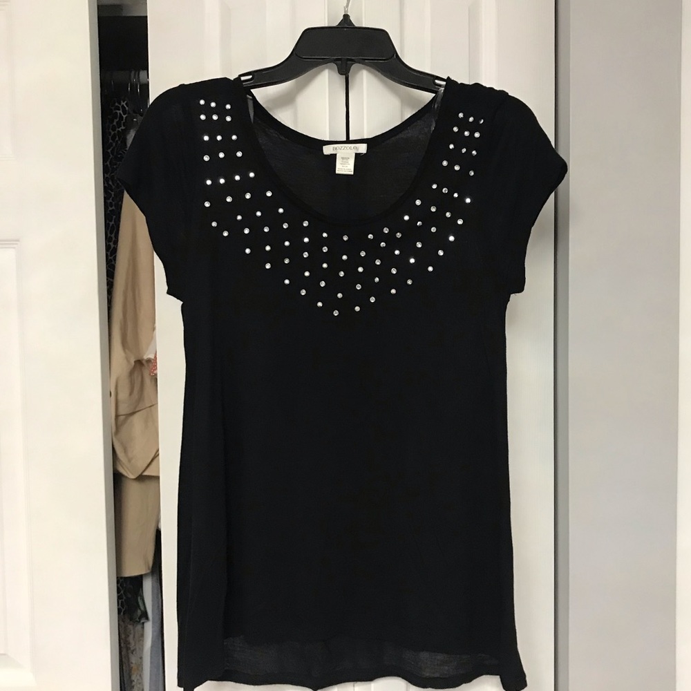 Black Sequined Short Sleeve Top